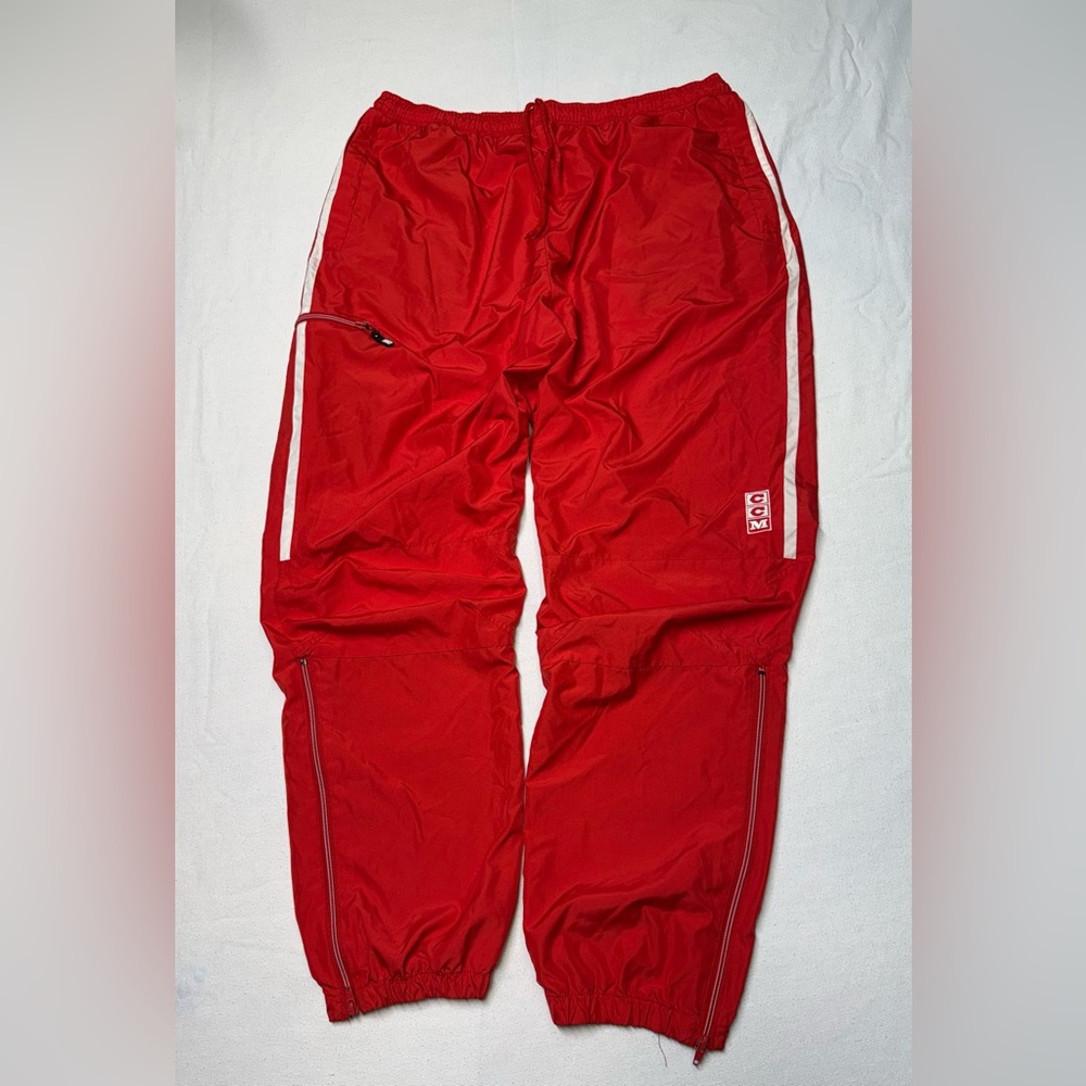 CCM Red Men's Jogger Track Pants with White Stripes size XL
